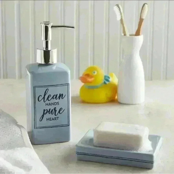 Soap Dish Decor Clean Hands Pure Heart Blue & White Ceramic Christian Religious - Picture 9 of 10